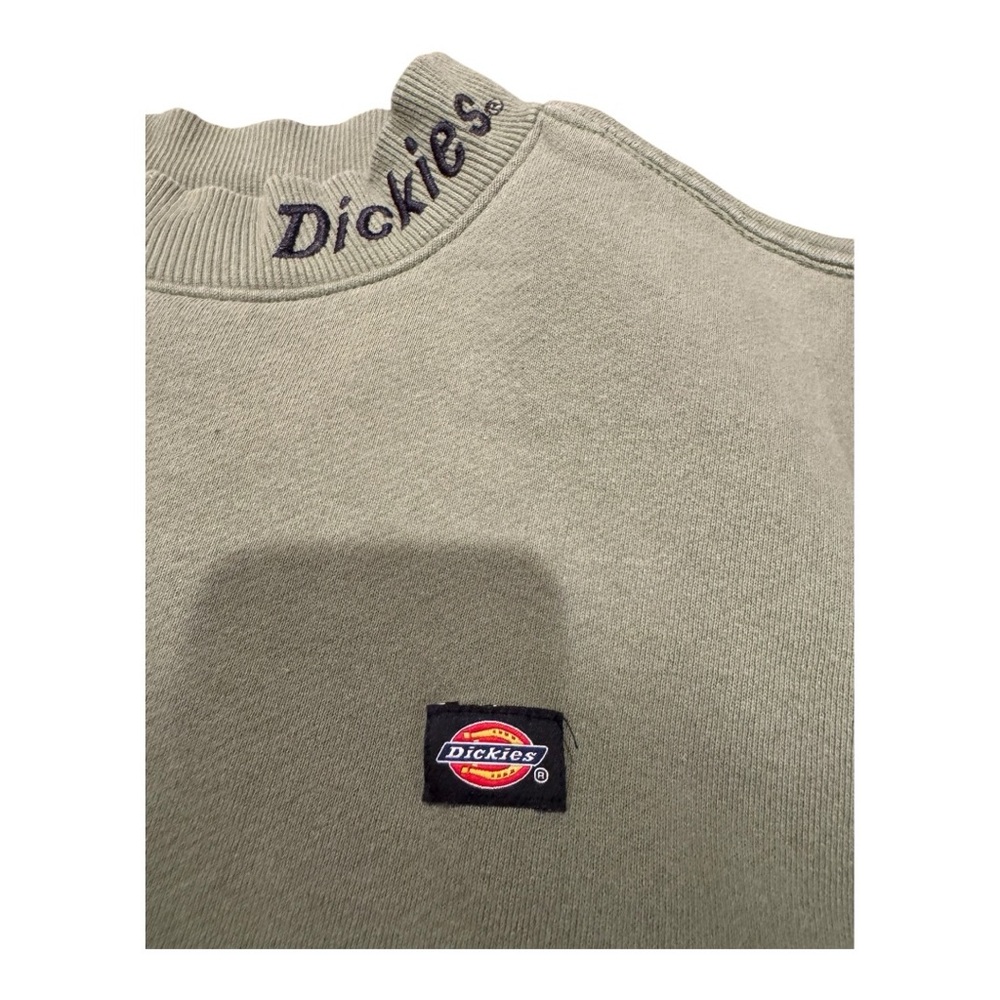Dickies Olive Green Crewneck Sweatshirt Mock Neck Logo Size S - Picture 3 of 8